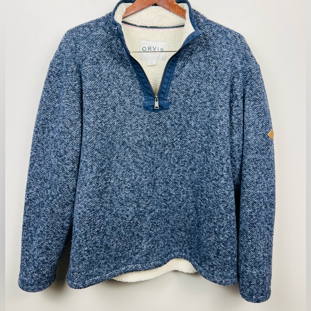 Orvis Blue Sherpa-Lined 1/4 Zip Pullover – Heathered Fleece Sweater – Size XL - Picture 3 of 14